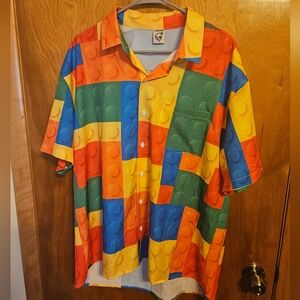 HARDADDY Multicolor Building Block Button Front Short Sleeve Shirt Size M